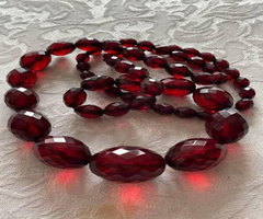 CHERRY  AMBER Vintage BEADS - HUGE beads- 30" long